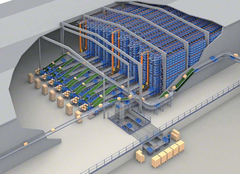 Magasin automatique pour bacs, miniload, à rendement très élevé